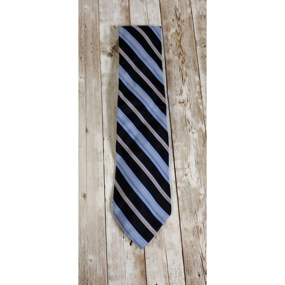 Privado Mens Tie Striped Blue Black White 100% Cotton Business Church Necktie